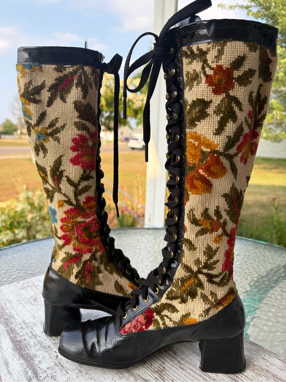 VTG Lace Up Tapestry Go Go Boots 1960-1970’s Go Go Mod Twiggys 60’s 70’s